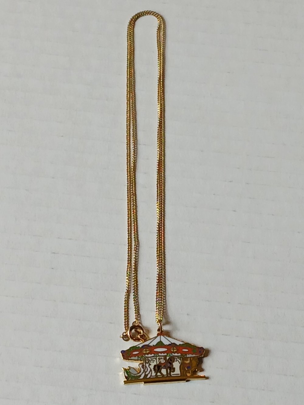 ​Vintage Carousel Classics Merry Go Round Pendant Necklace Gold Tone Enamel